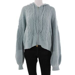 Sunday Stevens Womens Full-zip Hoodie Light Blue Drawstring Viscose Size S